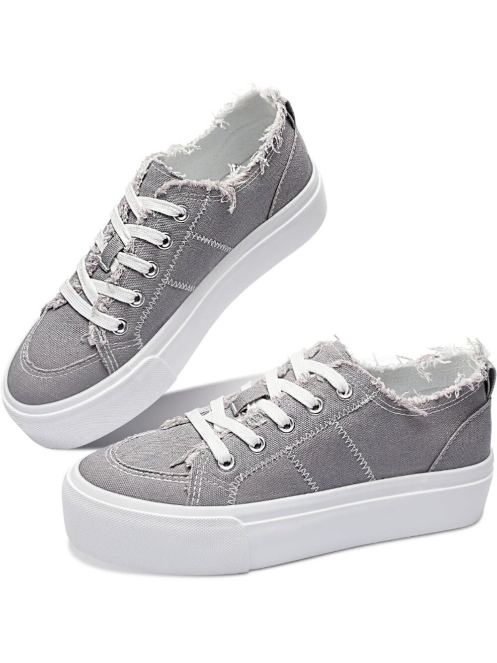 Stylish Women's White Platform Canvas Sneakers - Comfortable Casual Lace-Up